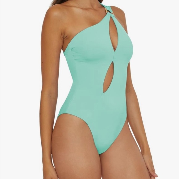 Soluna Swim Tahiti - Women's Asymmetric One Piece Swimsuit, Sky, X-Large - Picture 2 of 5
